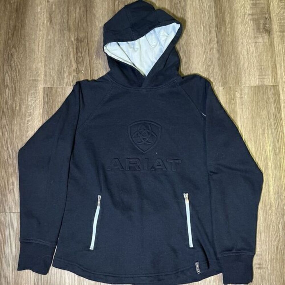Ariat 3D Logo Hoodie Youth M Dark Blue Pockets Jumper Winter